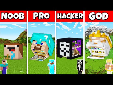 Minecraft Head House Build Challenge - Noob vs Pro vs Hacker vs God Animation