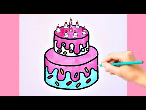 Cara menggambar kue ulang tahun|| mewarnai,melukis kue ulang tahun yang indah