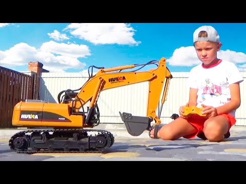 Construction Vehicles - Excavator, Garbage Truck, Fuel Truck and Tractor for kids