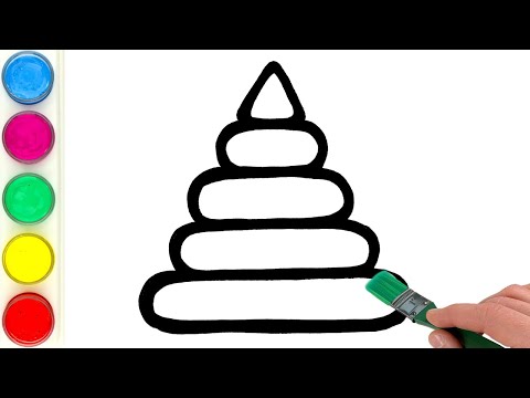 Rainbow Pyramid Toy Drawing, Painting, Coloring for Kids and Toddlers | How to Draw Easy