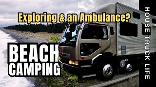 HOUSE TRUCK Beach Camping Exploring, bad weather and an Ambulance?| New Zealand RV Family