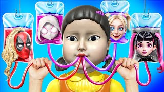 Squid Game 2 Dress to Impress / Harley Quinn vs Gwen Stacy vs Squid Game Puppe