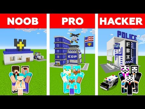Minecraft Battle: NOOB vs PRO vs HACKER: FAMILY POLICE STATION in MINECRAFT / Animation
