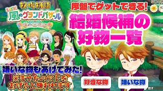 【牧場物語】グラバザ結婚候補の好物を攻略！嫌いな物をあげたときの反応も！そしてまさかの「あれ」をあげると嫌われます、、！【Let’s！風のグランドバザール】