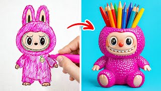 De Dibujo a Hazlo Tú Mismo 🖊️ Manualidad de Portabolígrafos Labubu y Trucos Creativos!