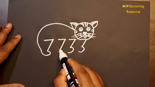Turn 7733 into a Cute Cat Drawing | How to Draw a Cat With Numbers | Step by Step Easy