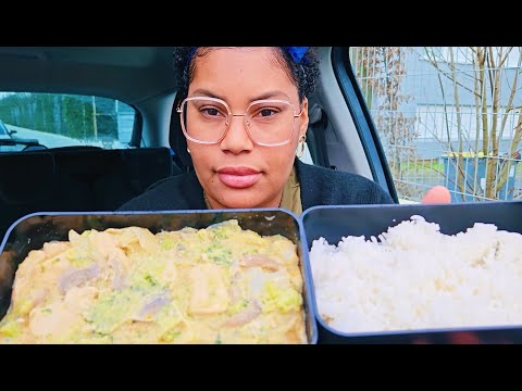 CREAMY CHICKEN AND BROCCOLI, RICE MUKBANG | storytime