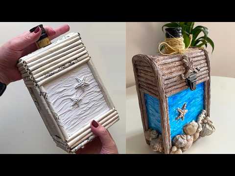 DIY Sea-Themed Bottle Decor with Paper, Clay, and Seashells