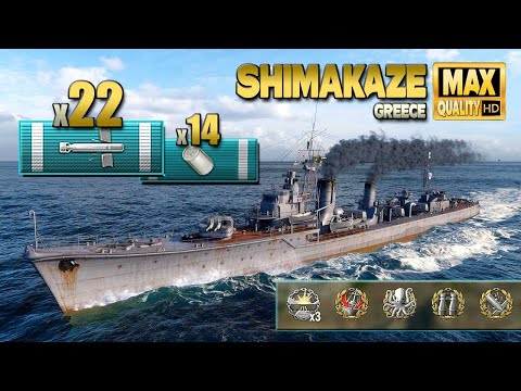 Destroyer Shimakaze  22 torpedo hits on map Greece   World of Warships