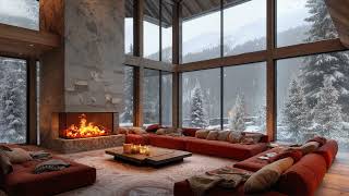Soft Winter Cabin with Crackling Fireplace ❄️ Calm Jazz Music for Work & Relax Snowfall Ambience