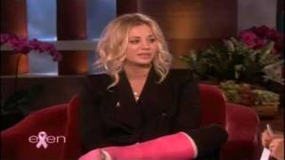 Kaley Cuoco talks about her broken leg on Ellen October 12, 2010