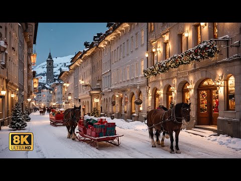 St. Moritz Switzerland 🇨🇭 🎄A Beautiful Christmas Walking Tour After Heavy Snowfall❄️8K