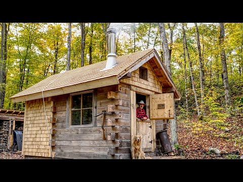 Off Grid Workshop Build - Cedar Roof, Woodstove Install, 1st Fires of the Season, Bull Moose Harvest