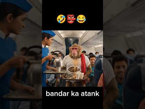 When the monkey went on a plane to sell tea, the girl threw the tea in his face 😂 bandar ka dhamaka