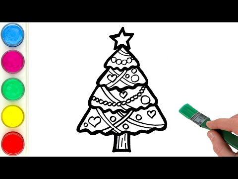 Christmas Tree with Ornaments Drawing, Coloring for Kids, Toddlers | Let's Draw and Paint Together