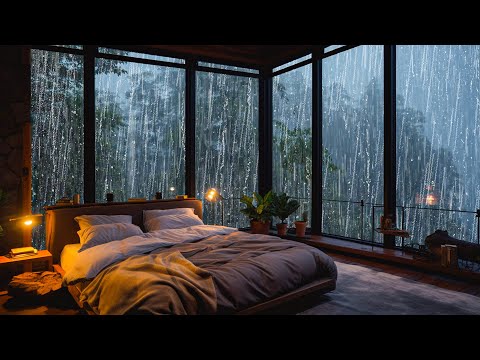 Rain Sounds For Sleeping Well, Relaxing - Rain and Thunder Sound on Window in Misty Forest
