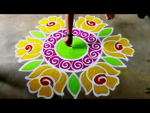 Diwali 2022 special big rose flower rangoli|5*3 Deepavali big kolam| Aippasi kolam|Amazing rangoli