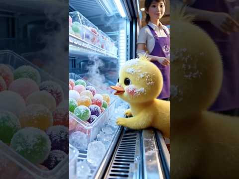 The little duck bought lots of small ice balls and made glasses of iced sparkling water!