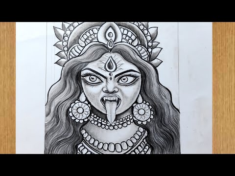 maa kali face drawing easy step by step,kali maa face drawing,kali puja draqwing with pencil sketch,