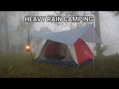 Solo Camping in Heavy Rain - Cozy Tent Night | ASMR Relaxing