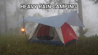 Solo Camping in Heavy Rain - Cozy Tent Night | ASMR Relaxing