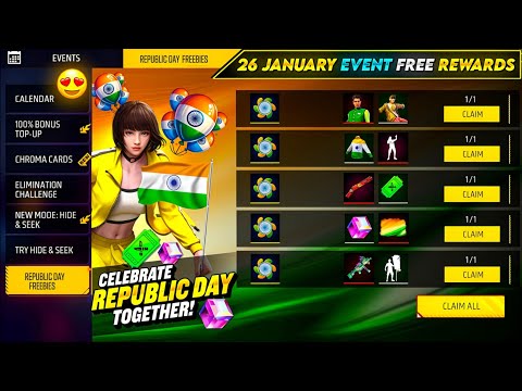 Republic Day Event Free Rewards🤯 | Free Fire New Event | Ff New Event Today | Upcoming new event ff