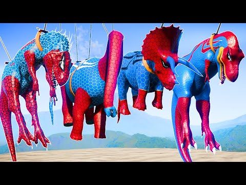 Spiderman Dinosaur T-Rex vs Spinosaurus vs I-Rex Ultimate Hybrid Battle Jurassic World Evolution