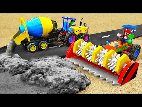 Tractor trolley goes wrong way! | DIY Bulldozer, Mixer truck making a new concrete road project