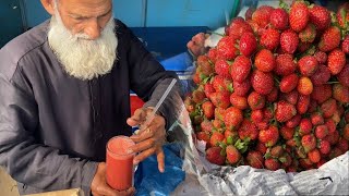 80 YEARS OLD POOR MAN SELLING STRAWBERRY 🍓 JUICE ON ROAD SIDE | STREET FOOD DRINKS | PAKISTAN 🇵🇰