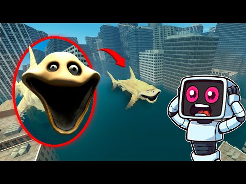 Un DRON Capta al GUSANO HAMBRIENTO MEGALODON en la Ciudad Inundada - HUNGRY WORM - Garry's Mod