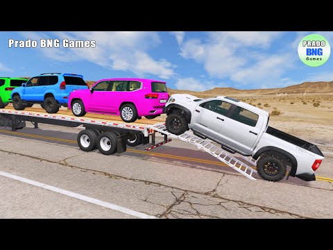 Toyota, Mercedes, Tractor, and Man Flatbed Truck vs Train – BeamNG.drive 361
