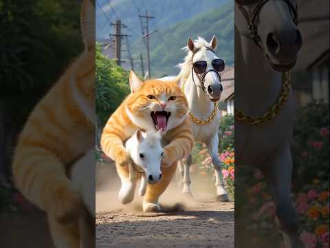 बिल्ली घोड़े का बच्चा लेकर भागी #shorts #youtubeshorts #animals