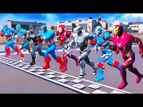 IRON MAN Team vs CAPTAIN AMERICA Team - Running Challenge on Airport - Avengers Civil War - GTA 5