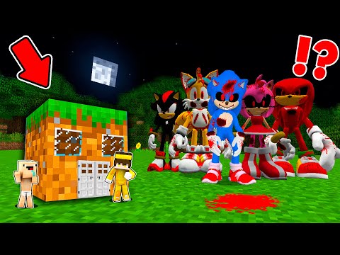 Casa en 1 BLOQUE para ESCAPAR de SONIC 3.EXE en Minecraft 😱 | 2 Noobs vs SONIC 3 PELICULA