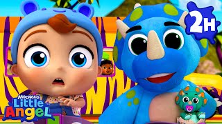 Wheels on the Bus WITH DINOSAURS | Little Angel | 🚌Wheels on the BUS Songs! | 🚌Nursery Rhymes