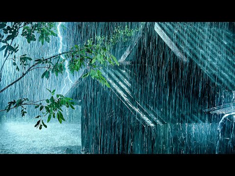 Relaxing White Noise Rain for Sleeping, Studying | Night Rainstorm on Old Roof & Strong Thunder