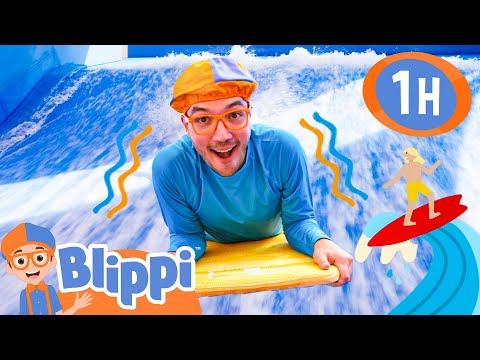 Blippi's Waterpark Surfing | Blippi | 🚌Wheels on the BUS Songs! | 🚌Nursery Rhymes for Kids