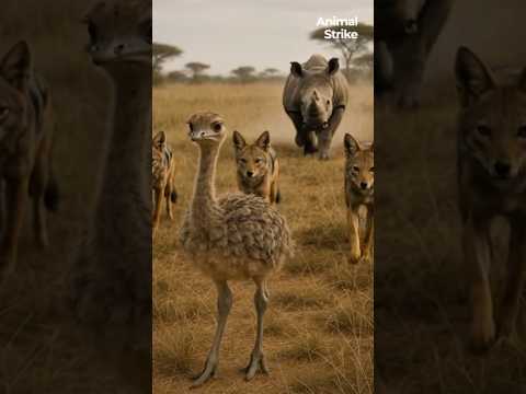 Rhino Mom Saves an Ostrich Chick