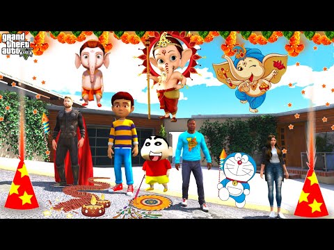 GTA 5 | Shinchan  Franklin & Doraemon Rudra Buy a Biggest Eco Ganesh Statue in GTA 5 in Telugu