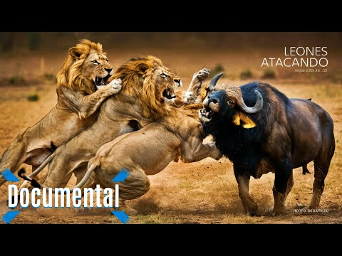 Documental Leones atacando un búfalo con su cria 🌍 Mundo animal y vida salvaje en la sabana Áfricana