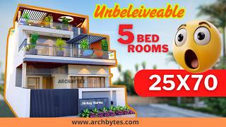 25x70 house design with 3D Walkthrough| 5 Bed Rooms Layout | 1750 sqft | 3D floor Plan | Archbytes