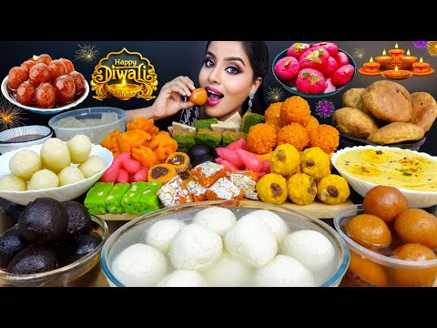 Eating Rasgulla,Rasmalai,Gulab Jamun,Motichur Laddu,Kheer,Jalebi Indian Sweets ASMR Eating Mukbang