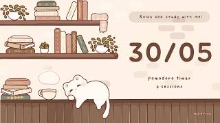 🌸  30/5 Pomodoro Focus timer | Relax and rewind | Library kitty + Slow music | ADHD Focus 🎧📚