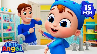 Baby Shark Brush Your Teeth!🦈 | Little Angel | Kids Cartoons & Nursery Rhymes | Moonbug Kids