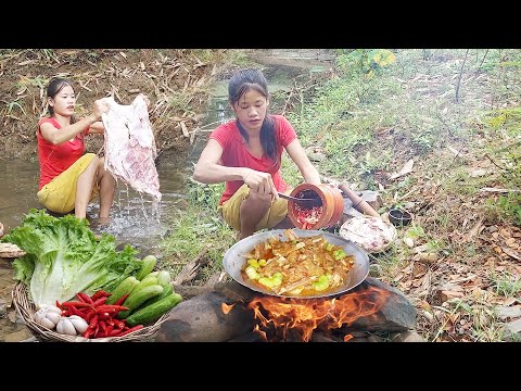 Yummy food! Cow ribs tasty cooking for dinner, Survival cooking