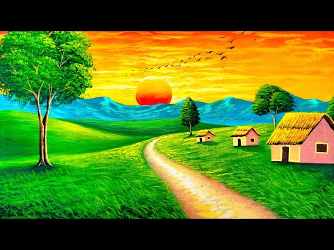 Painting of sunset on a mountain village | painting 588
