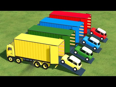 GARAGE with COLORS ! MINI COLORED CARS TRANSPORT with COLORED TRUCKS ! Farming Simulator 22