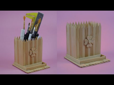 Creative ideas to make pencil and pen box from ice cream sticks, very easy