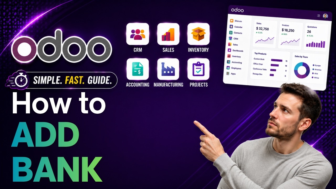 How to Add a Bank Account in Odoo (Step-by-Step Guide) | 19.06.2026

Here's how to add a bank account in Odoo step by step. In this quick tutorial, you'll learn how to add and configure a bank account ...