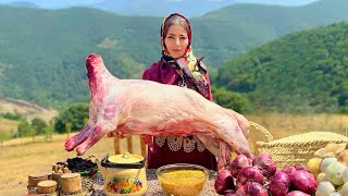 Cooking a Whole Lamb Qeimeh Stew with Rice for the Village Feast